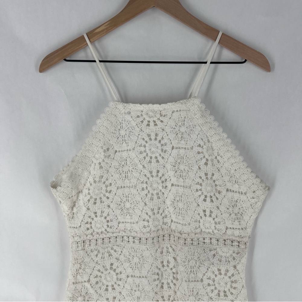 Open Edit White Lace Crochet High Neck Halter A-Line Mini Cocktail Dress Size L - Picture 12 of 14